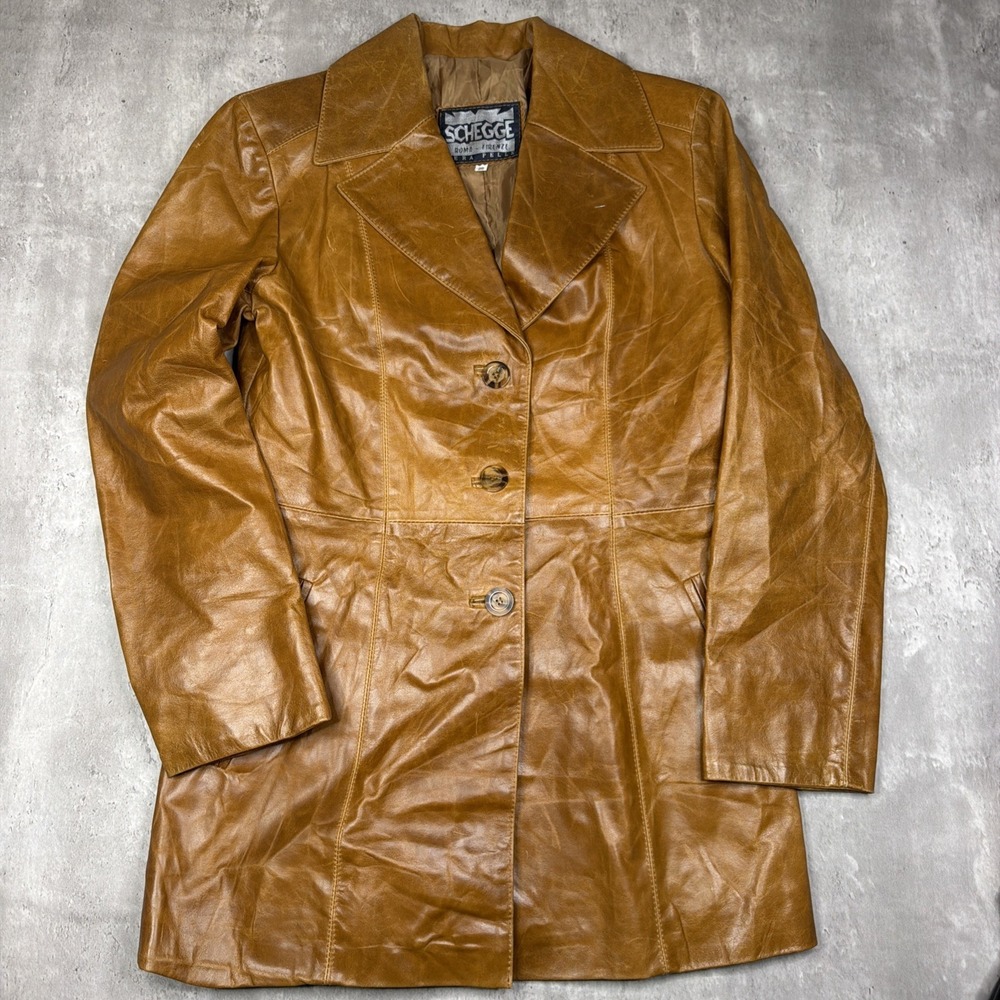 True Vintage 70s Schegge Leather Jacket Blazer Womens 38 Vera Pelle Italy Made